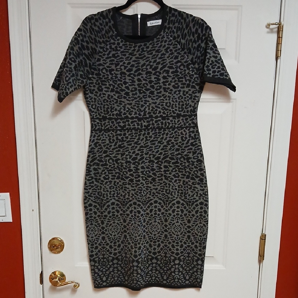 Calvin Klein Leopard Print Knit Sweater Dress